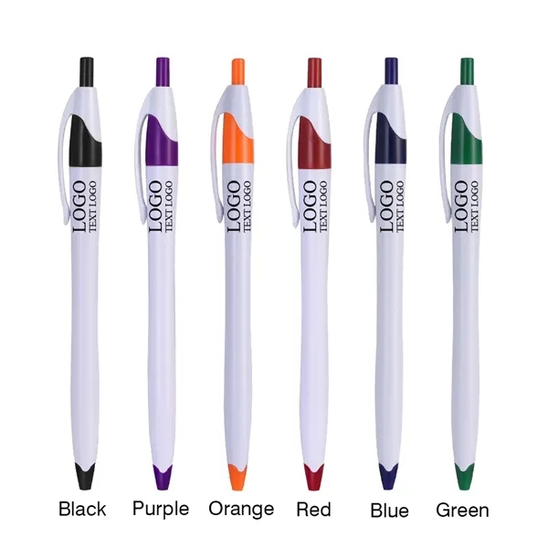 White Retractable Pen with Colored Trim - White Retractable Pen with Colored Trim - Image 1 of 9