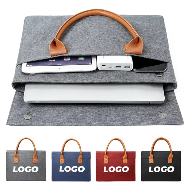 Canvas Laptop Bag with Leather Handles - Canvas Laptop Bag with Leather Handles - Image 0 of 3