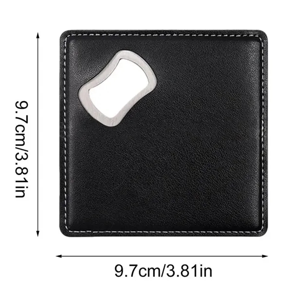 Square PU Leather Coaster with Bottle Opener - Square PU Leather Coaster with Bottle Opener - Image 1 of 3