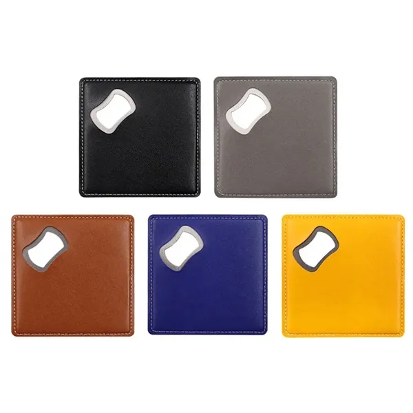 Square PU Leather Coaster with Bottle Opener - Square PU Leather Coaster with Bottle Opener - Image 2 of 3