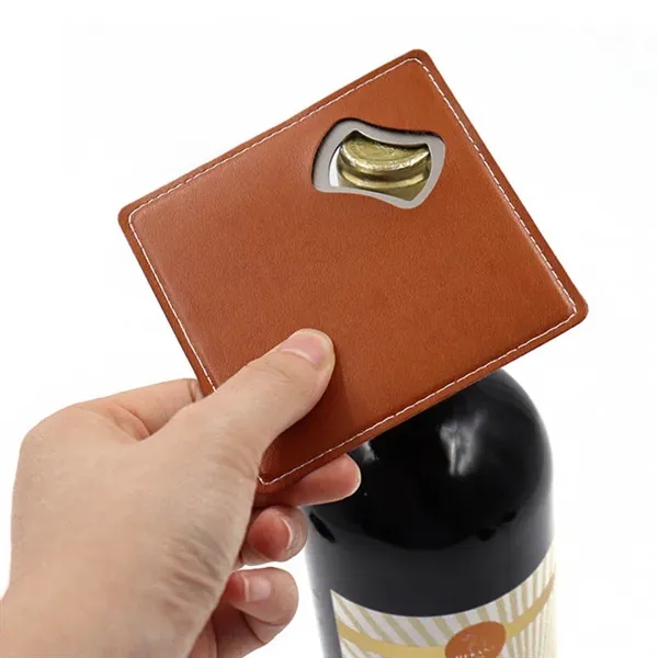 Square PU Leather Coaster with Bottle Opener - Square PU Leather Coaster with Bottle Opener - Image 3 of 3