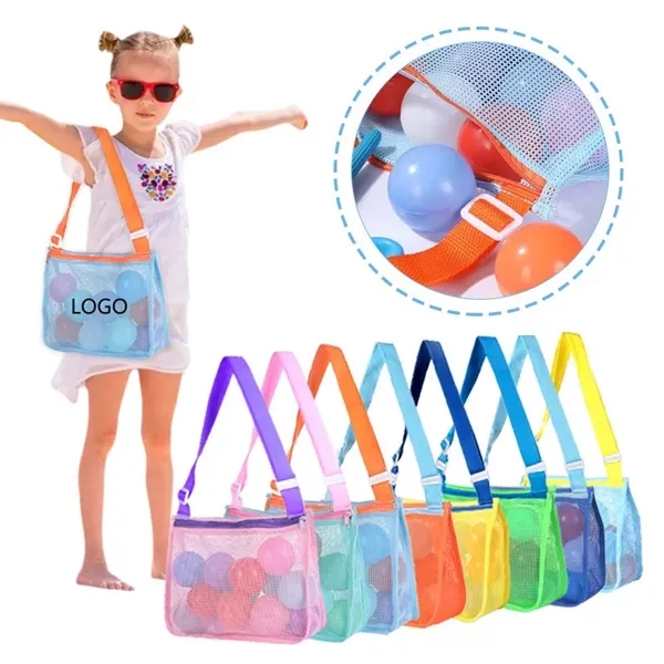 Foldable Kids Beach Toy Mesh Bags with Adjustable Straps - Foldable Kids Beach Toy Mesh Bags with Adjustable Straps - Image 0 of 2