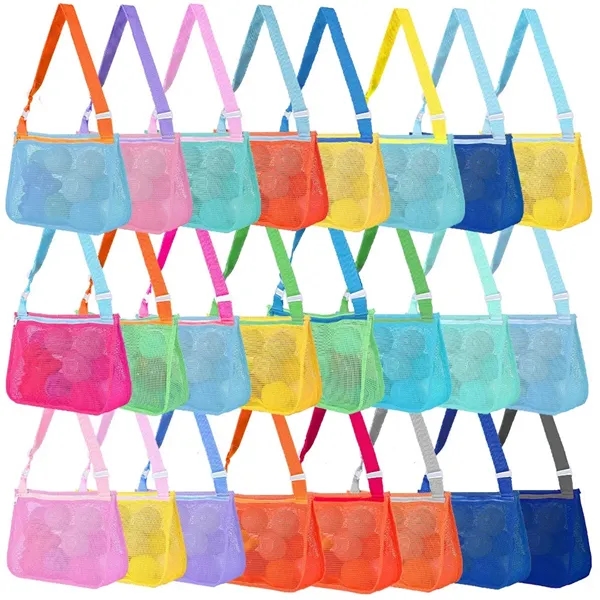 Foldable Kids Beach Toy Mesh Bags with Adjustable Straps - Foldable Kids Beach Toy Mesh Bags with Adjustable Straps - Image 1 of 2