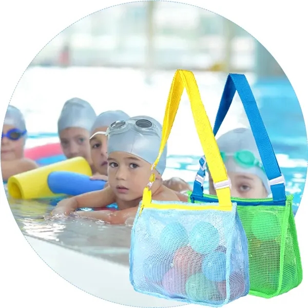 Foldable Kids Beach Toy Mesh Bags with Adjustable Straps - Foldable Kids Beach Toy Mesh Bags with Adjustable Straps - Image 2 of 2
