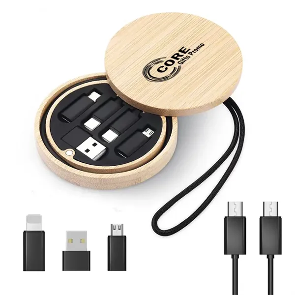 Round Bamboo Multi USB Charging Adapter Cable Kit - Round Bamboo Multi USB Charging Adapter Cable Kit - Image 0 of 5