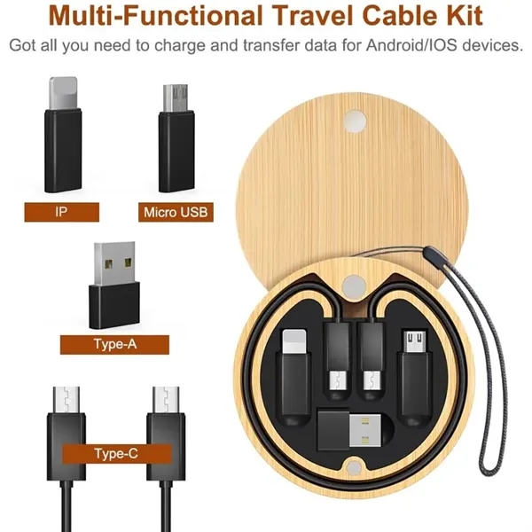Round Bamboo Multi USB Charging Adapter Cable Kit - Round Bamboo Multi USB Charging Adapter Cable Kit - Image 1 of 5