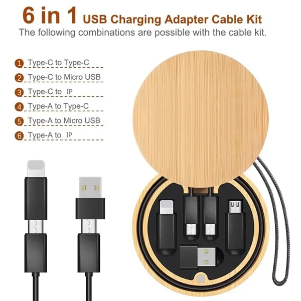 Round Bamboo Multi USB Charging Adapter Cable Kit - Round Bamboo Multi USB Charging Adapter Cable Kit - Image 3 of 5
