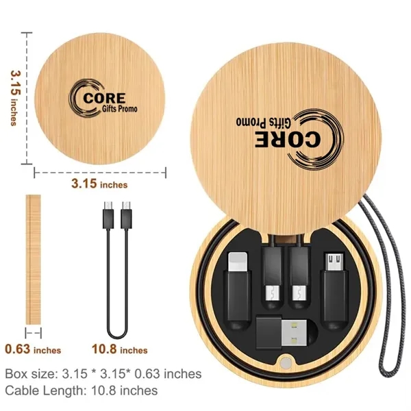 Round Bamboo Multi USB Charging Adapter Cable Kit - Round Bamboo Multi USB Charging Adapter Cable Kit - Image 4 of 5