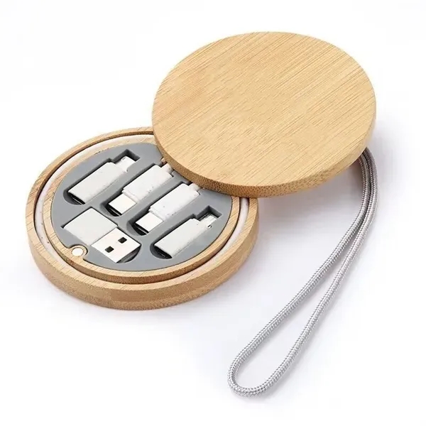 Round Bamboo Multi USB Charging Adapter Cable Kit - Round Bamboo Multi USB Charging Adapter Cable Kit - Image 5 of 5