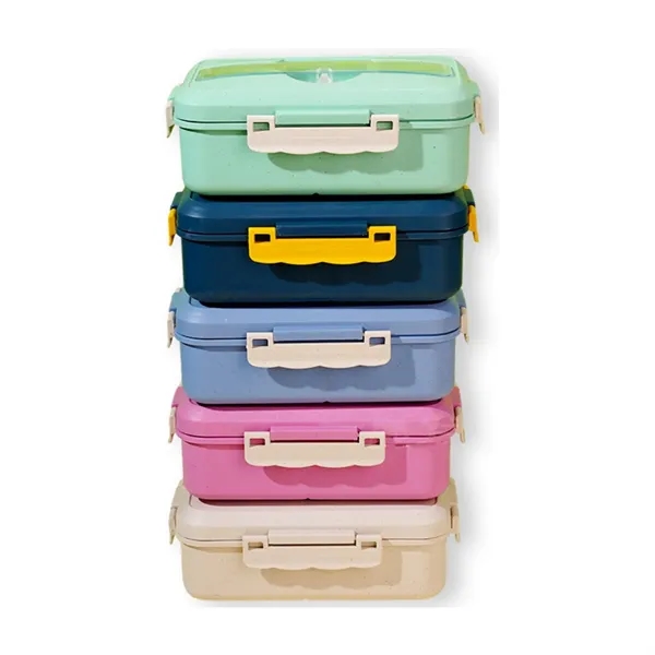 50MOQ Large  Wheat Straw Lunch Box With Fork Spoon