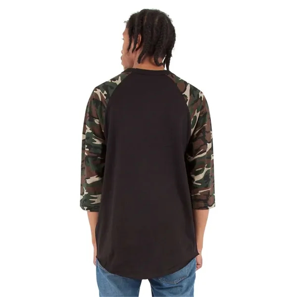 Shaka Wear Unisex Three-Quarter Sleeve Camo Raglan T-Shirt