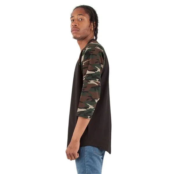 Shaka Wear Unisex Three-Quarter Sleeve Camo Raglan T-Shirt