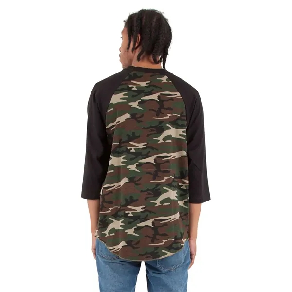 Shaka Wear Unisex Three-Quarter Sleeve Camo Raglan T-Shirt