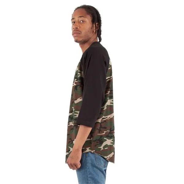 Shaka Wear Unisex Three-Quarter Sleeve Camo Raglan T-Shirt