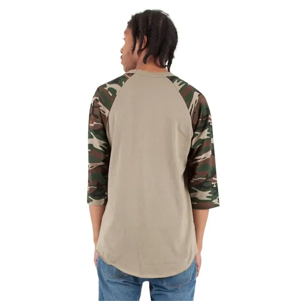 Shaka Wear Unisex Three-Quarter Sleeve Camo Raglan T-Shirt