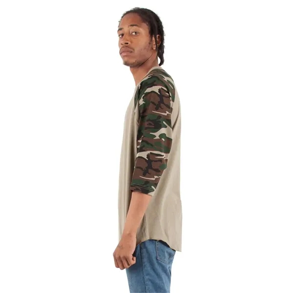 Shaka Wear Unisex Three-Quarter Sleeve Camo Raglan T-Shirt