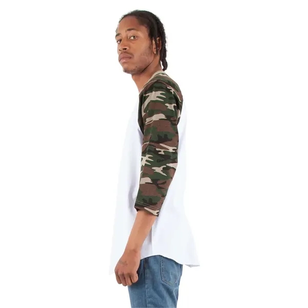 Shaka Wear Unisex Three-Quarter Sleeve Camo Raglan T-Shirt