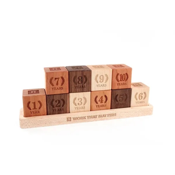 Employee Anniversary Desktop Wood Blocks with Tray - Employee Anniversary Desktop Wood Blocks with Tray - Image 1 of 13