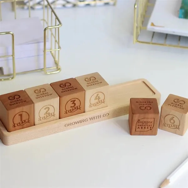 Employee Anniversary Desktop Wood Blocks with Tray - Employee Anniversary Desktop Wood Blocks with Tray - Image 3 of 13