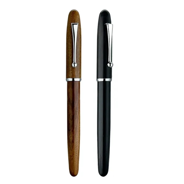 Wooden Fountain Pen w/ Metal Clip Custom Logo Executive Gift - Wooden Fountain Pen w/ Metal Clip Custom Logo Executive Gift - Image 2 of 4