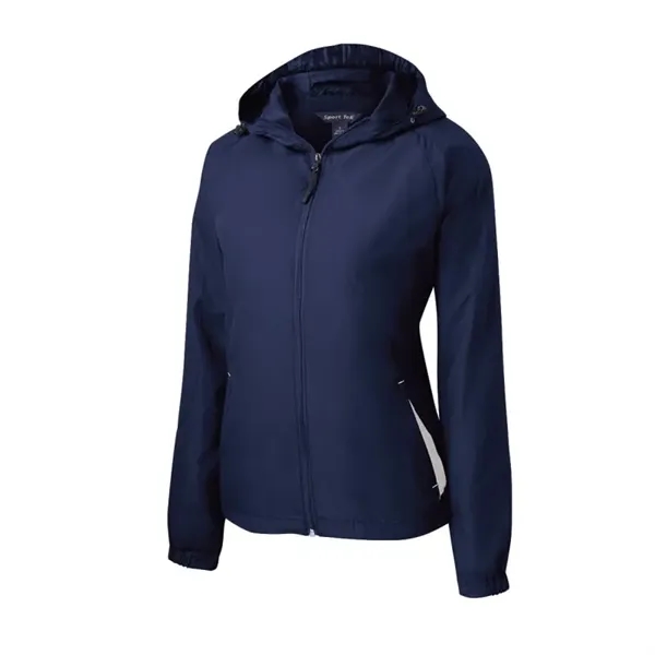 Sport-Tek Women's Colorblock Hooded Raglan Jacket. - Sport-Tek Women's Colorblock Hooded Raglan Jacket. - Image 6 of 8