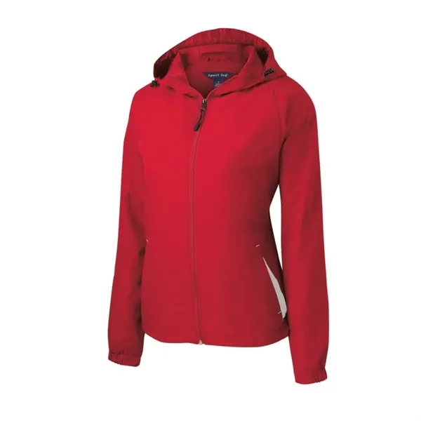 Sport-Tek Women's Colorblock Hooded Raglan Jacket. - Sport-Tek Women's Colorblock Hooded Raglan Jacket. - Image 7 of 8
