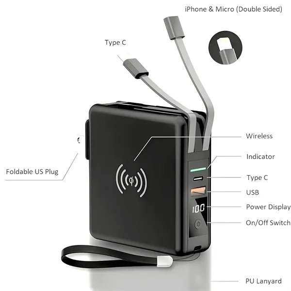 Portable Charger with Wall Plug & Power Bank with Wireless - Portable Charger with Wall Plug & Power Bank with Wireless - Image 1 of 5