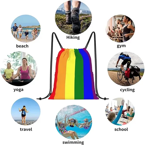 Custom LGBT Pride Rainbow Polyester Drawstring String Bag - Custom LGBT Pride Rainbow Polyester Drawstring String Bag - Image 2 of 3