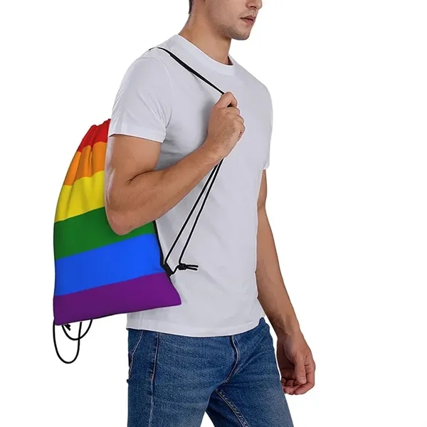 Custom LGBT Pride Rainbow Polyester Drawstring String Bag - Custom LGBT Pride Rainbow Polyester Drawstring String Bag - Image 3 of 3