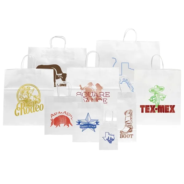 8" x 4.75" x 10.5" White Kraft Paper Shopping Bag - 8" x 4.75" x 10.5" White Kraft Paper Shopping Bag - Image 0 of 0