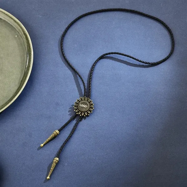 Western Braided Leather Rope Necklace Cowboy Bolo Tie - Western Braided Leather Rope Necklace Cowboy Bolo Tie - Image 2 of 3