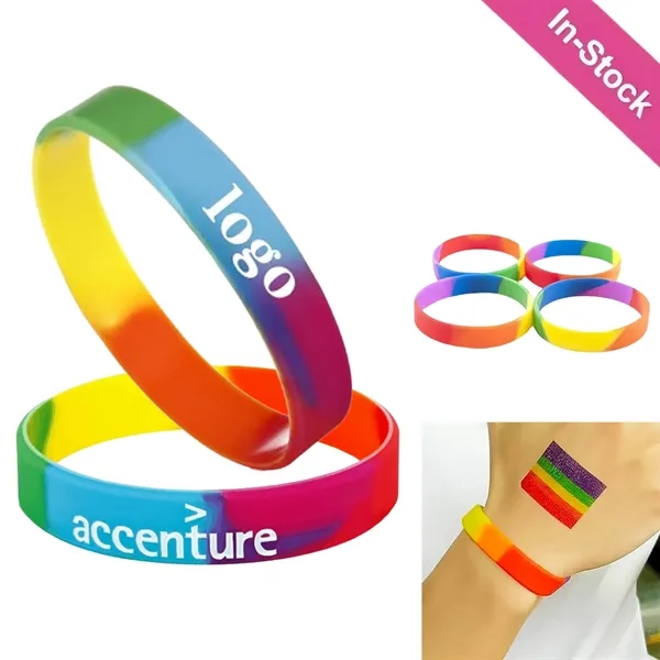 Customized Debossed Rainbow Silicone Wristbands - Customized Debossed Rainbow Silicone Wristbands - Image 0 of 5