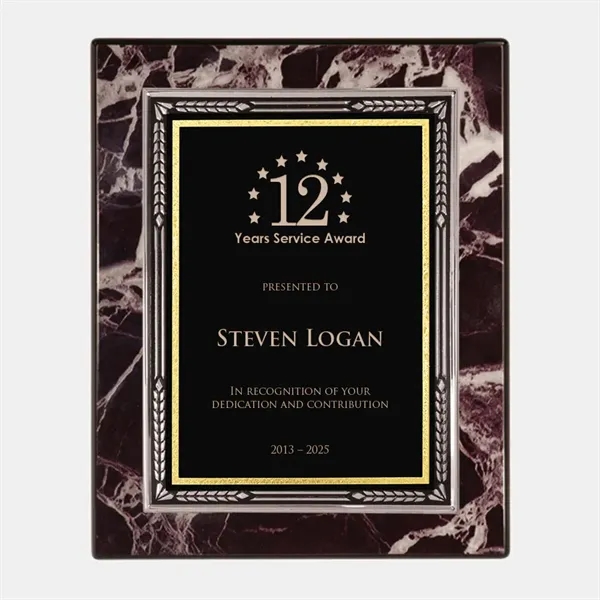 Black/Gold Plate on Gloss Burgundy Roman Marble Plaque