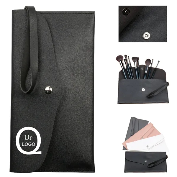 Pu Button Pouch Handbag For 15Pcs Makeup Brushes - Pu Button Pouch Handbag For 15Pcs Makeup Brushes - Image 0 of 4