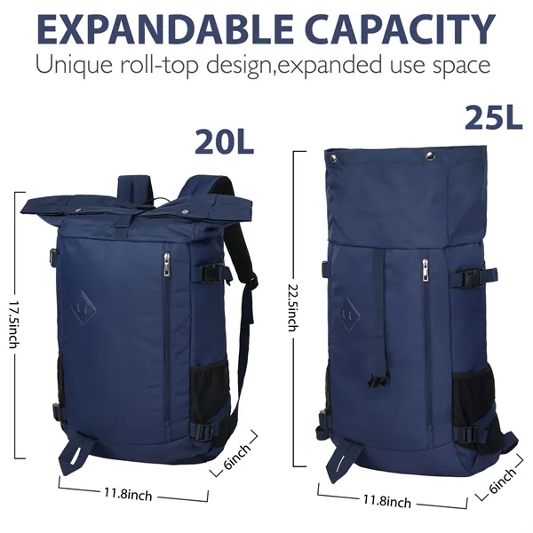 Expanded Nylon Unisex Roll-Top Sports Backpack - Expanded Nylon Unisex Roll-Top Sports Backpack - Image 3 of 7