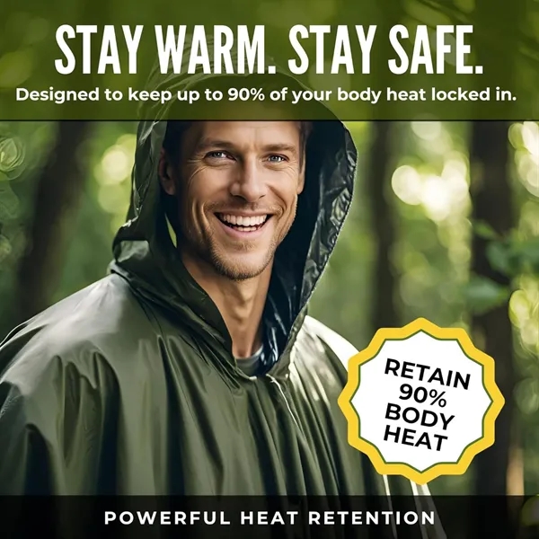 Waterproof Emergency Survival Rain Poncho with Whistle - Waterproof Emergency Survival Rain Poncho with Whistle - Image 2 of 5