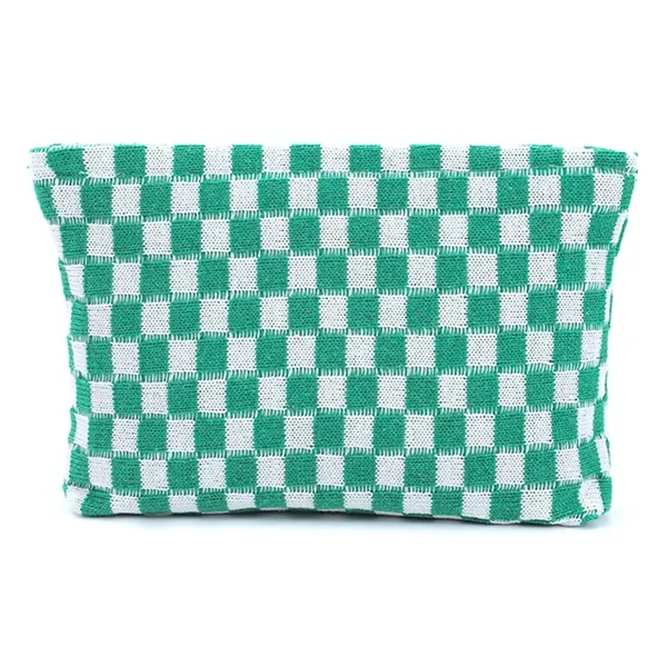 Wool Large Checkered Cosmetic Storage Bag with High Capacity - Wool Large Checkered Cosmetic Storage Bag with High Capacity - Image 2 of 5