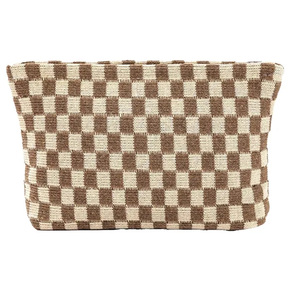 Wool Large Checkered Cosmetic Storage Bag with High Capacity - Wool Large Checkered Cosmetic Storage Bag with High Capacity - Image 3 of 5