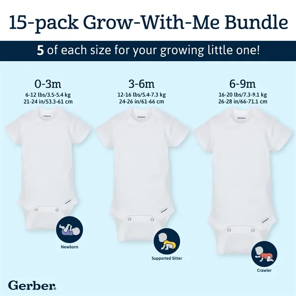 15-Pack Grow-With-Me White Short Sleeve Onesies® Bodysuit Se - 15-Pack Grow-With-Me White Short Sleeve Onesies® Bodysuit Se - Image 1 of 2