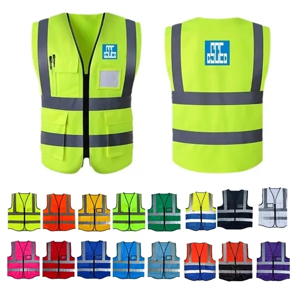 Reflective Safety Vest w/ 5 Pockets & Zipper - Reflective Safety Vest w/ 5 Pockets & Zipper - Image 0 of 15