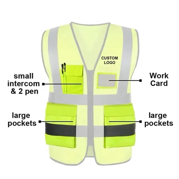 Reflective Safety Vest w/ 5 Pockets & Zipper - Reflective Safety Vest w/ 5 Pockets & Zipper - Image 1 of 15