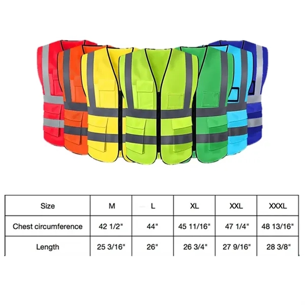 Reflective Safety Vest w/ 5 Pockets & Zipper - Reflective Safety Vest w/ 5 Pockets & Zipper - Image 2 of 15