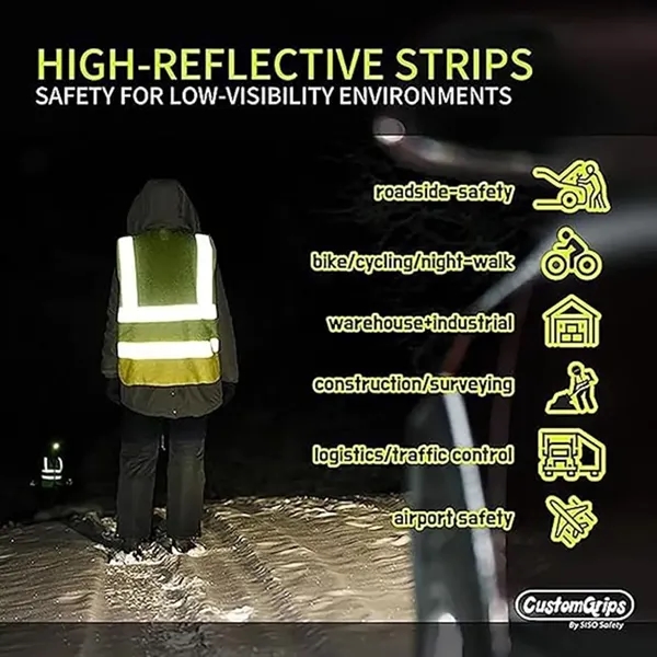 Reflective Safety Vest w/ 5 Pockets & Zipper - Reflective Safety Vest w/ 5 Pockets & Zipper - Image 3 of 15