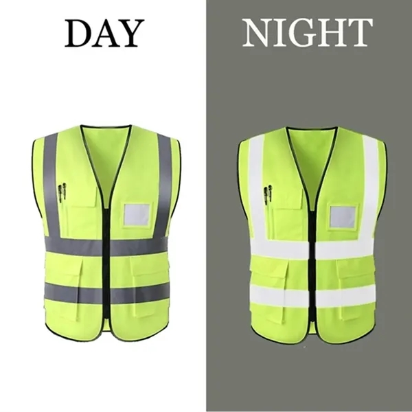 Reflective Safety Vest w/ 5 Pockets & Zipper - Reflective Safety Vest w/ 5 Pockets & Zipper - Image 4 of 15