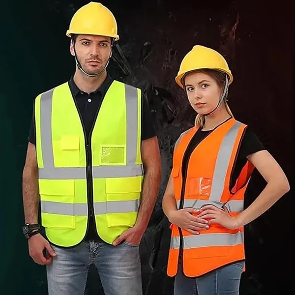 Reflective Safety Vest w/ 5 Pockets & Zipper - Reflective Safety Vest w/ 5 Pockets & Zipper - Image 5 of 15