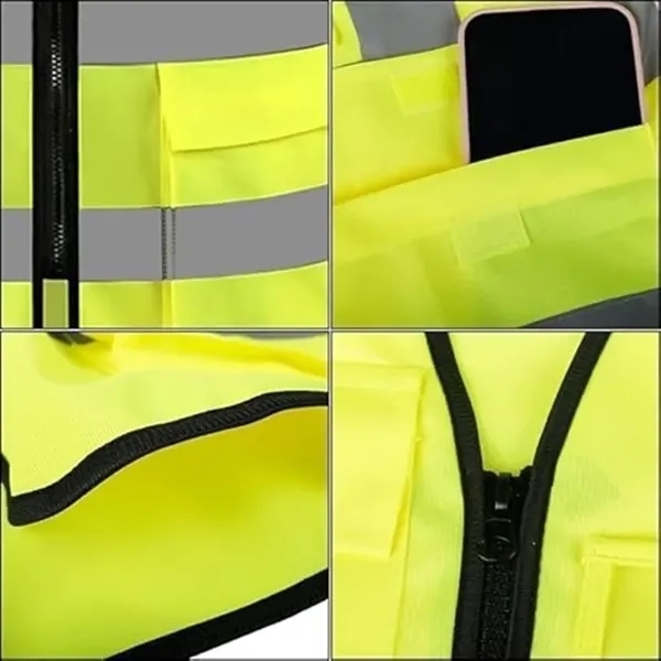 Reflective Safety Vest w/ 5 Pockets & Zipper - Reflective Safety Vest w/ 5 Pockets & Zipper - Image 6 of 15