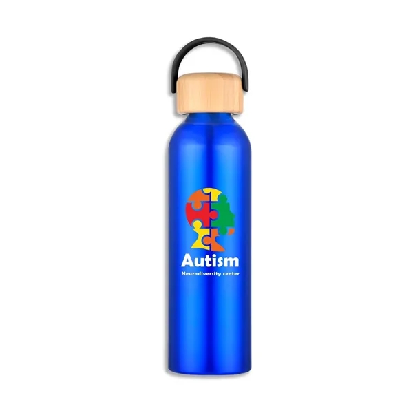 Juno 24 oz Recycled Aluminum Water Bottle with Bamboo Lid - Juno 24 oz Recycled Aluminum Water Bottle with Bamboo Lid - Image 1 of 10