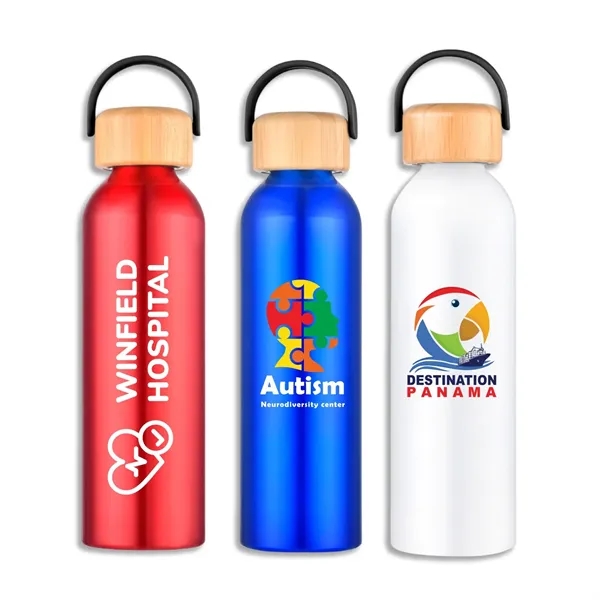 Juno 24 oz Recycled Aluminum Water Bottle with Bamboo Lid - Juno 24 oz Recycled Aluminum Water Bottle with Bamboo Lid - Image 4 of 10