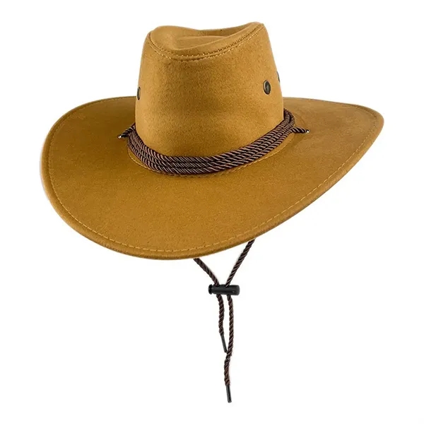 Suede Western Western Cowboy Wide Brim Sun Hat With Strap - Suede Western Western Cowboy Wide Brim Sun Hat With Strap - Image 2 of 8