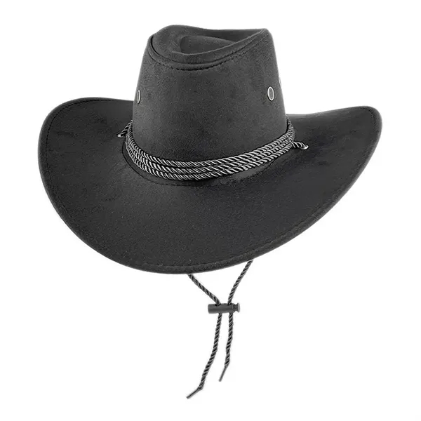 Suede Western Western Cowboy Wide Brim Sun Hat With Strap - Suede Western Western Cowboy Wide Brim Sun Hat With Strap - Image 4 of 8